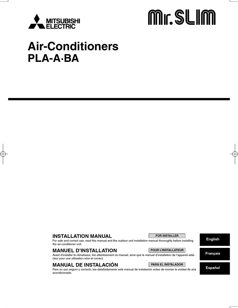 MITSUBISHI ELECTRIC MR. SLIM PLA-ABA INSTALLATION MANUAL Pdf Download ...