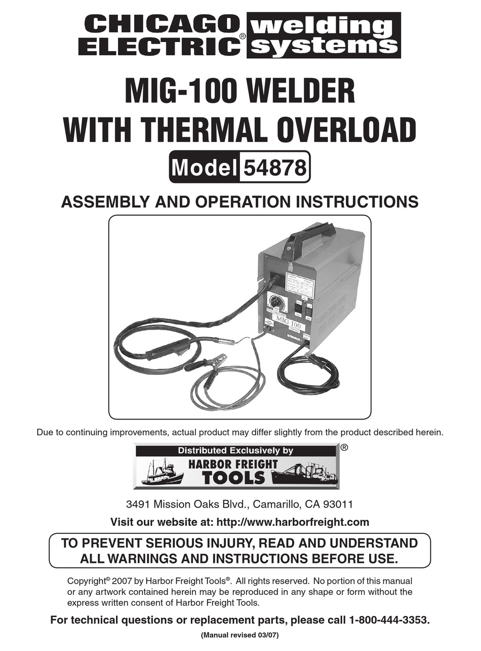 CHICAGO ELECTRIC 54878 ASSEMBLY AND OPERATING INSTRUCTIONS MANUAL Pdf