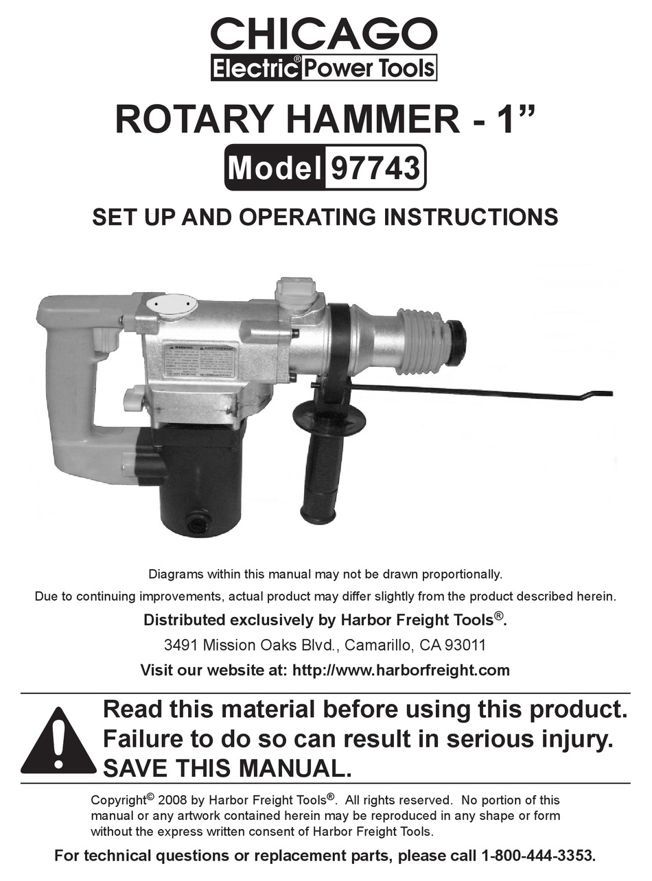 CHICAGO ELECTRIC 97743 SET UP AND 