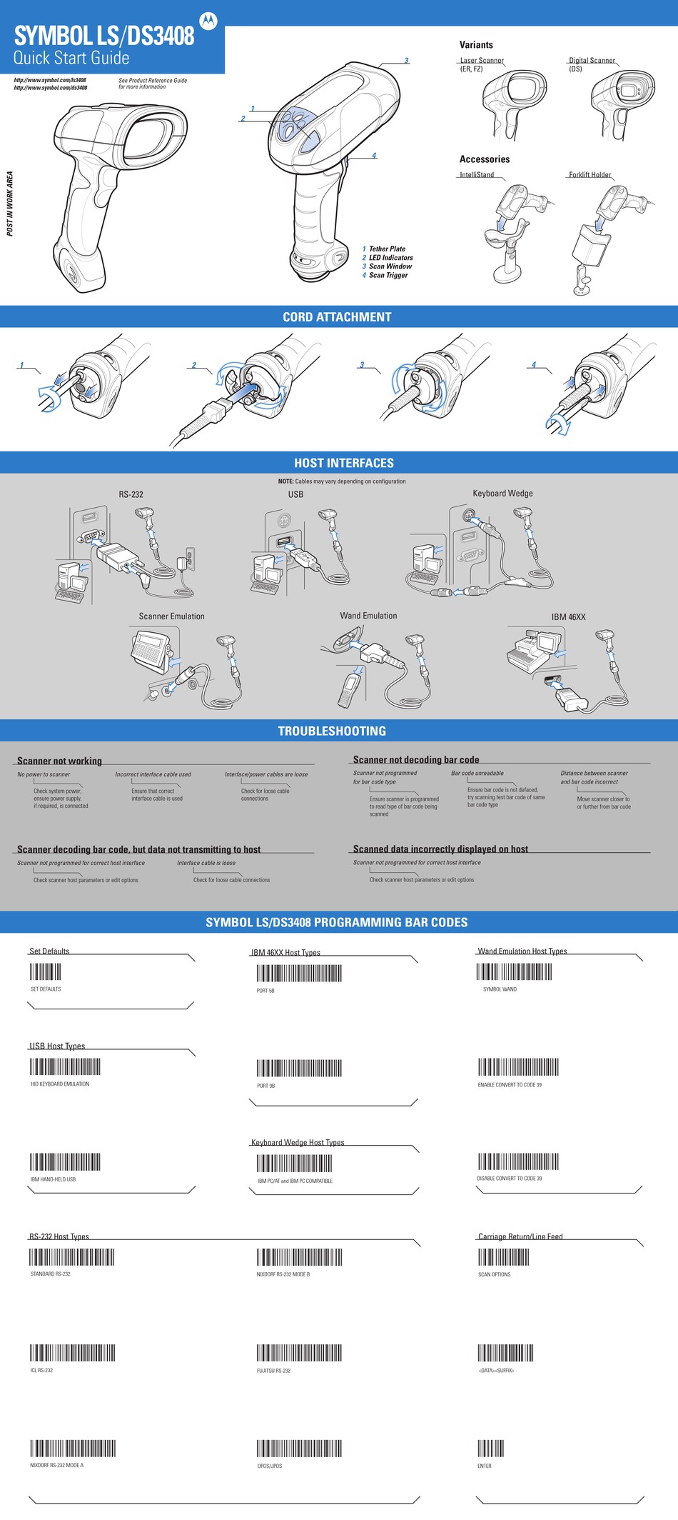 MOTOROLA DS3408-HD20005R - SYMBOL DIGITAL SCANNER QUICK START MANUAL