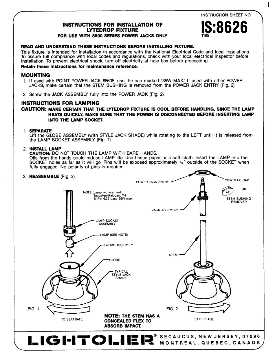 LIGHTOLIER LYEDROP FIXTURE INSTRUCTIONS FOR INSTALLATION Pdf Download