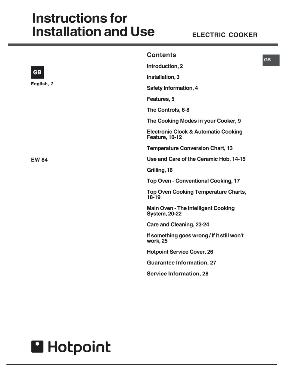 hotpoint ew84 cooker