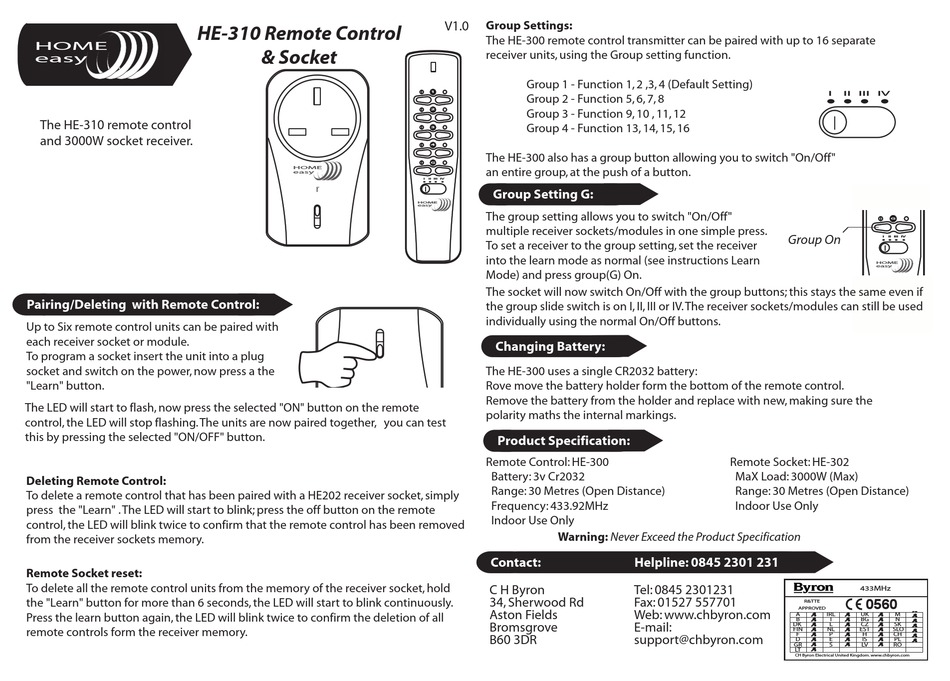 Byron HE330S Remote Control 3 Pack Socket Kit (silver) at UK Electrical  Supplies