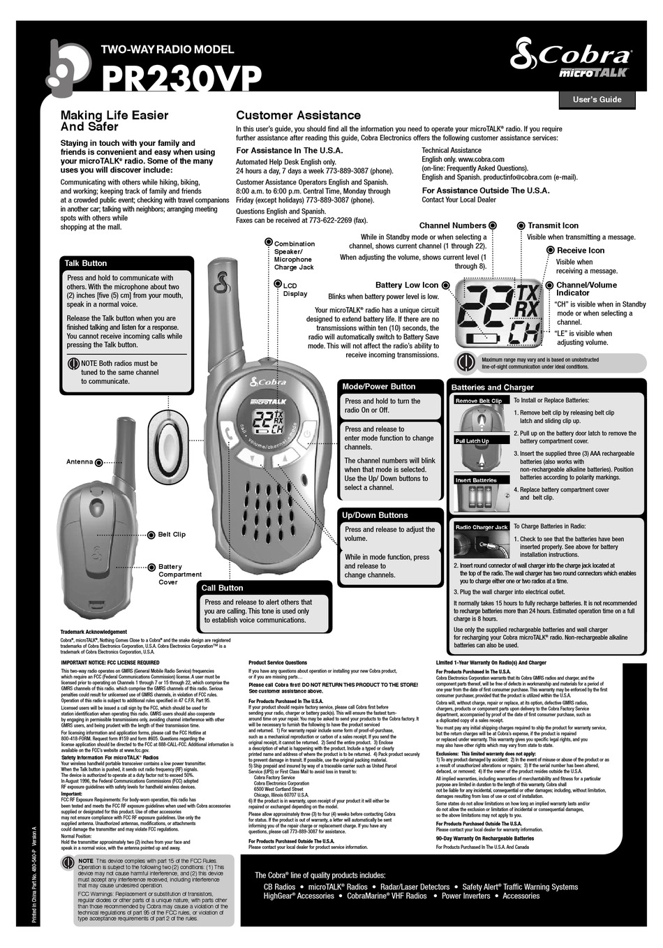 COBRA MICROTALK PR230VP USER MANUAL Pdf Download ManualsLib