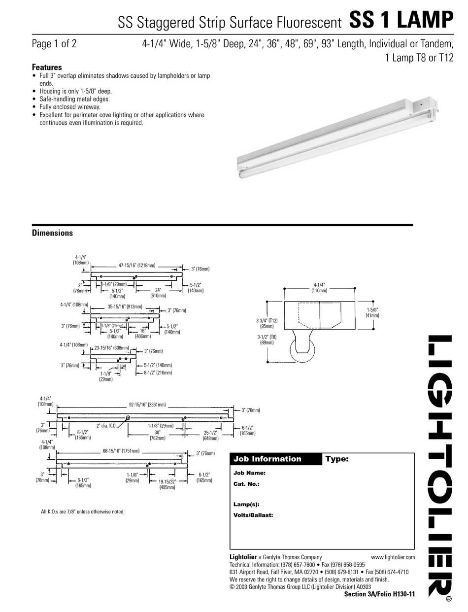 LIGHTOLIER SS 1 LAMP SPECIFICATION Pdf Download | ManualsLib