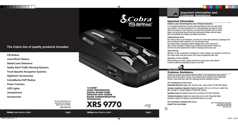 Cobra 15 Band Xrs 9770 Operating Instructions Manual Pdf Download Manualslib