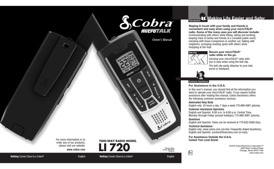 COBRA MICROTALK LI 720 OWNER'S MANUAL Pdf Download ManualsLib