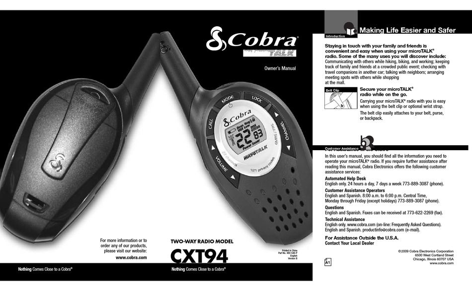 COBRA MICROTALK CXT94 OWNER'S MANUAL Pdf Download ManualsLib