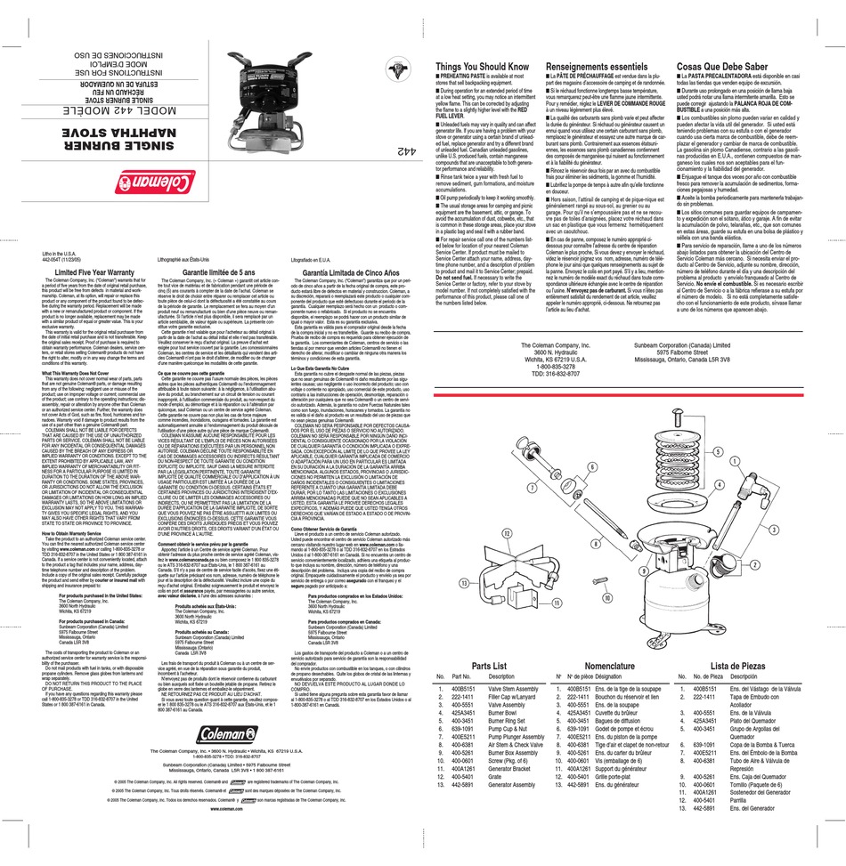 COLEMAN 442 INSTRUCTIONS FOR USE Pdf Download ManualsLib