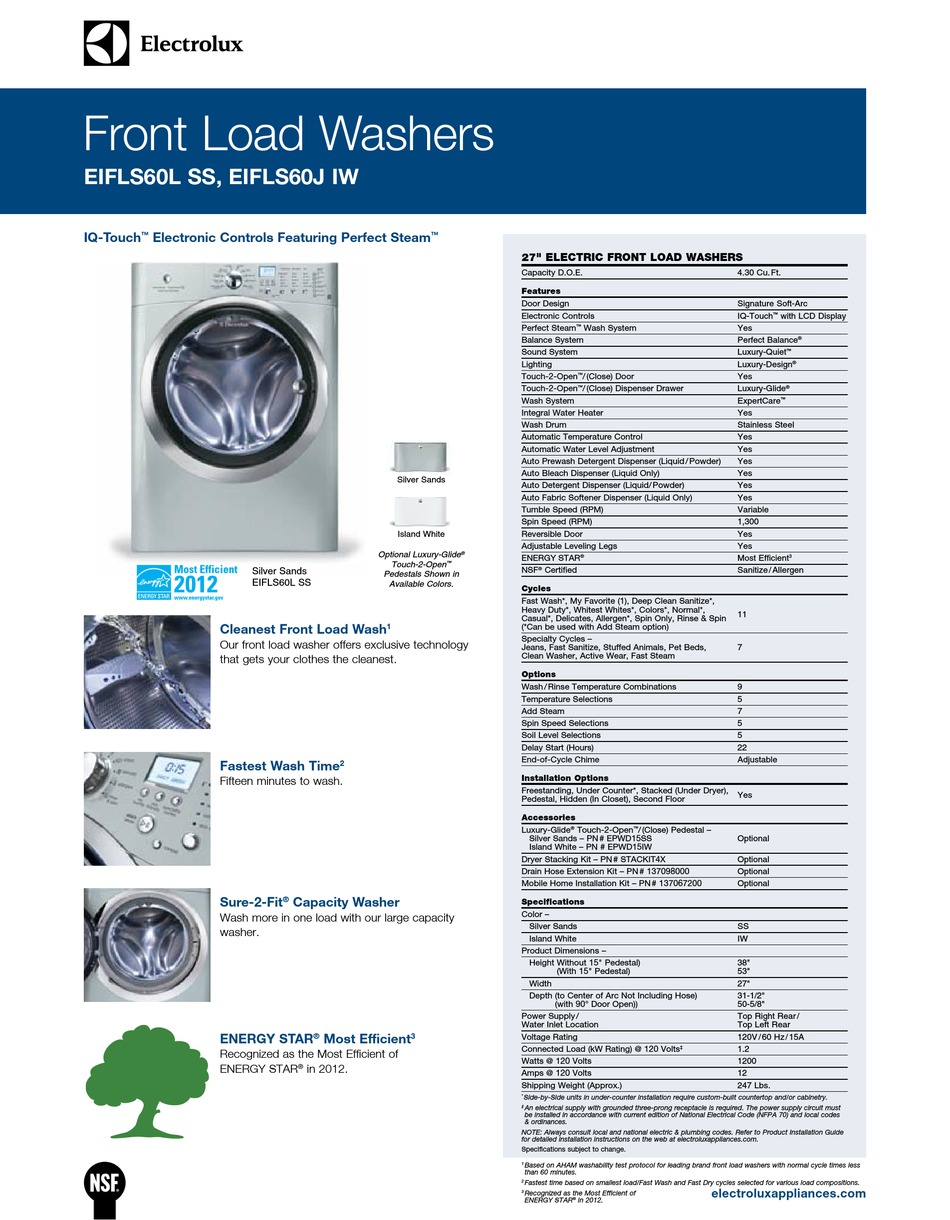 ELECTROLUX EIFLS60LT PRODUCT SPECIFICATIONS Pdf Download | ManualsLib