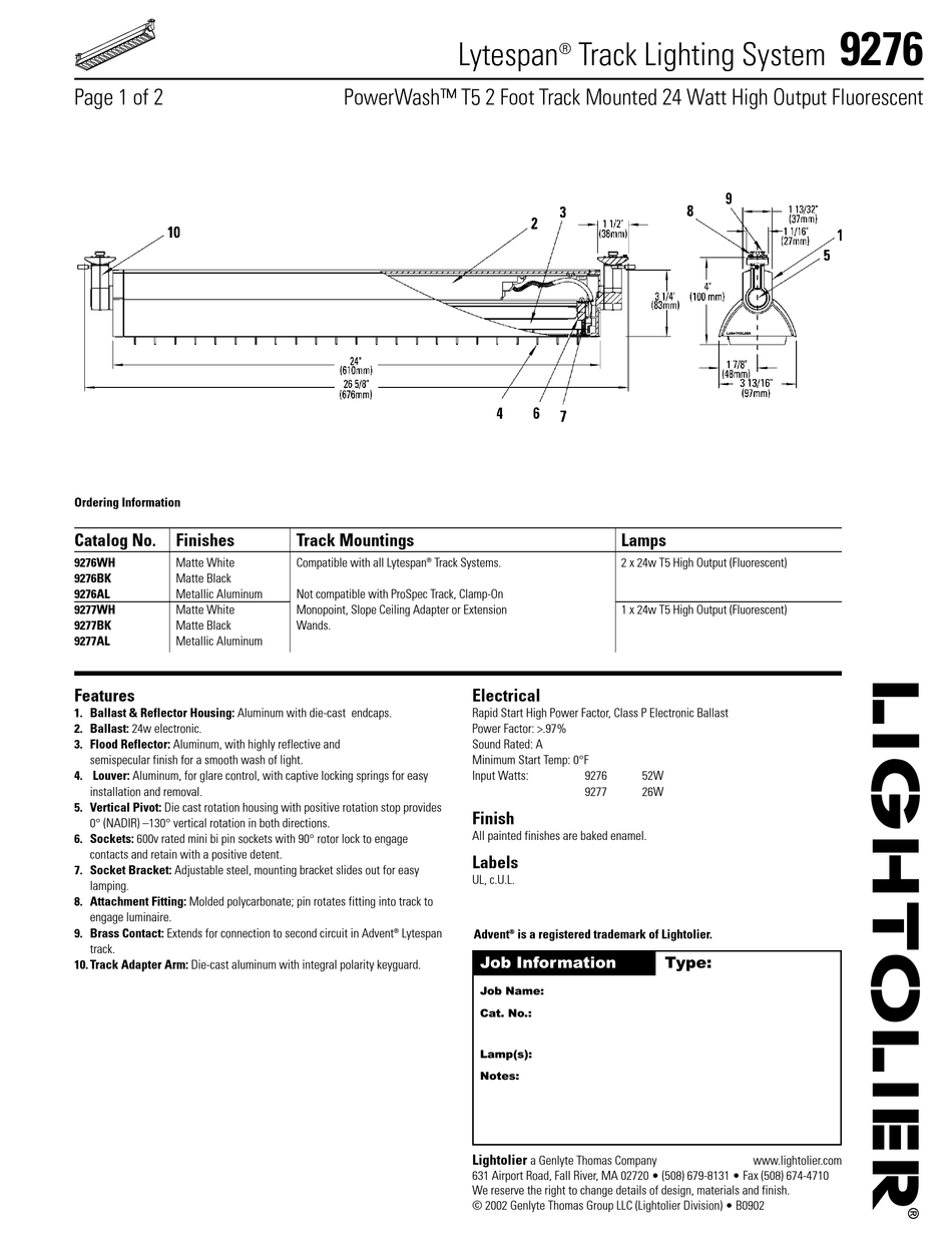 New Philips Lightolier Lytespan Powerwash T5 Bulb 2’ Track Mounted System 9276WH 