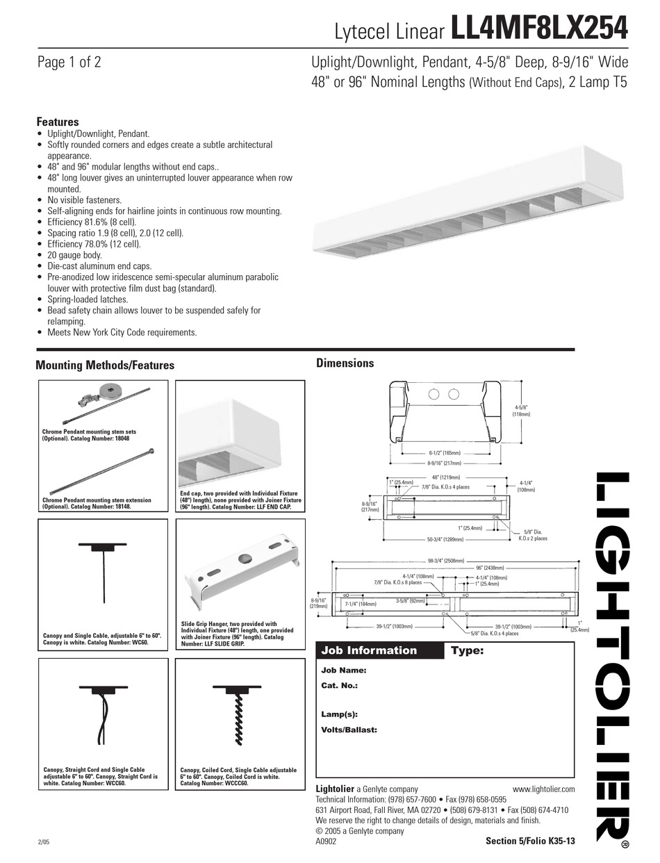LIGHTOLIER LL4MF8LX254 SPECIFICATION Pdf Download ManualsLib