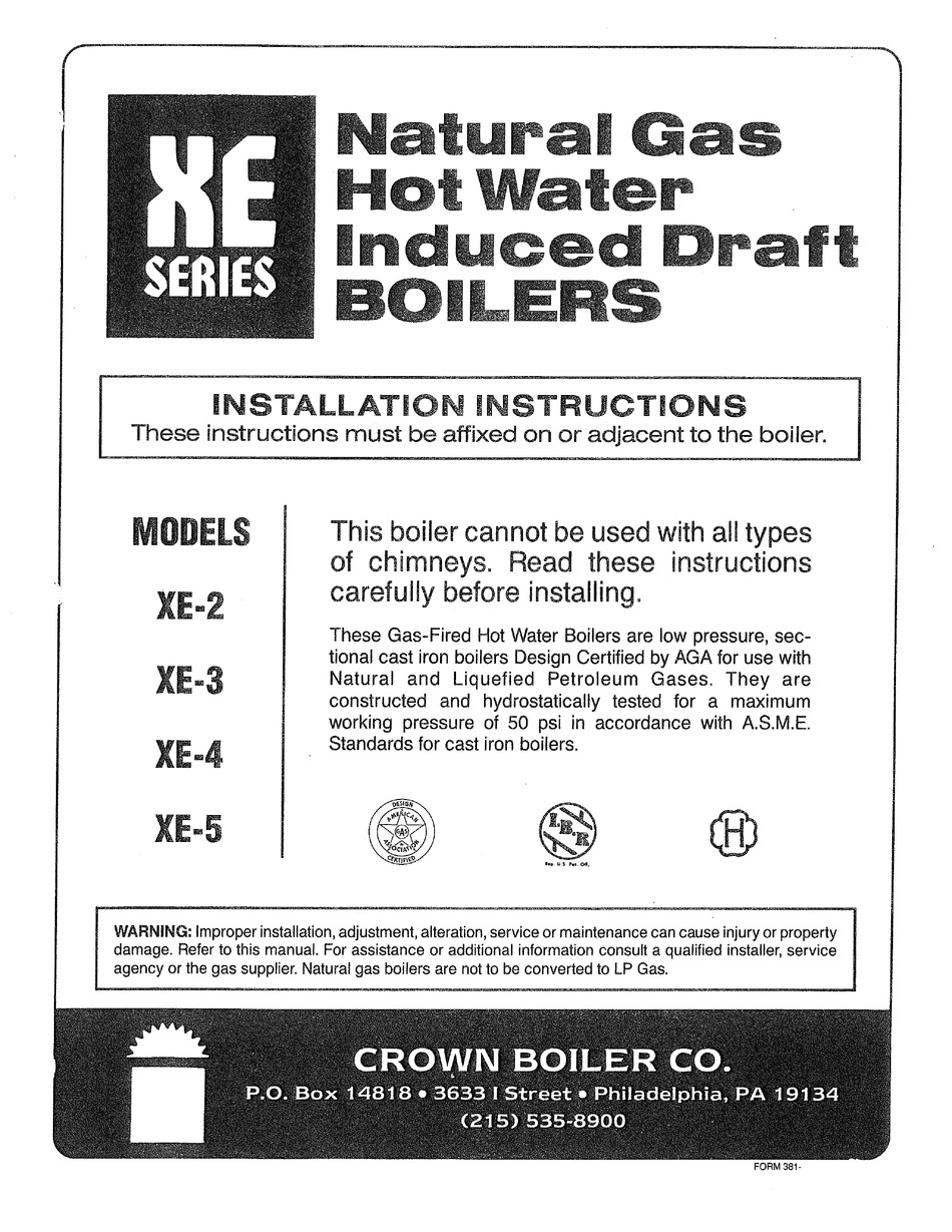 CROWN BOILER XE2 INSTALLATION INSTRUCTIONS MANUAL Pdf Download