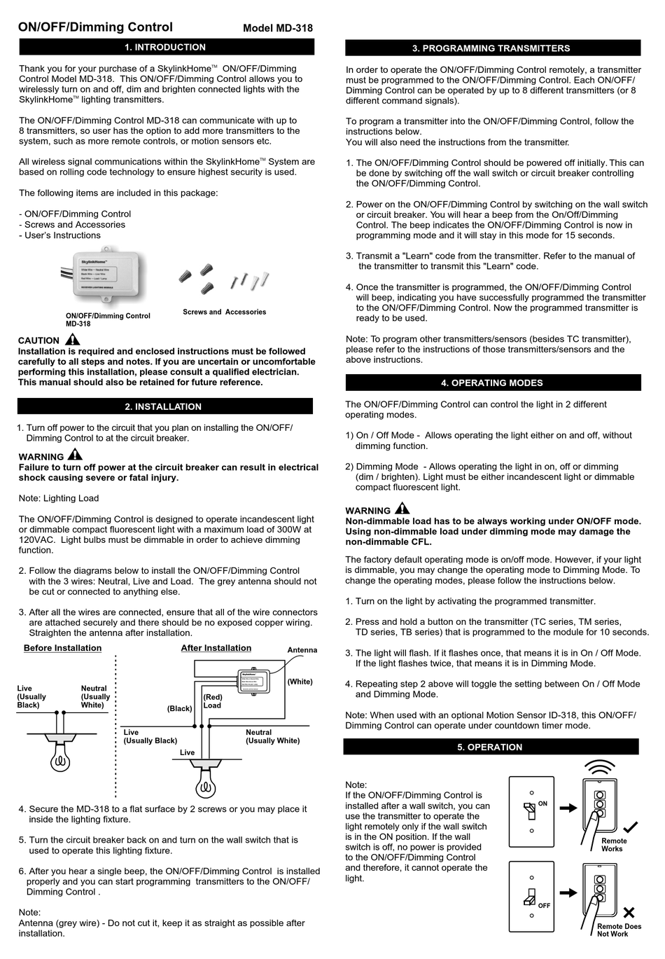 SKYLINK MD-318 GUIDE MANUAL Pdf Download | ManualsLib