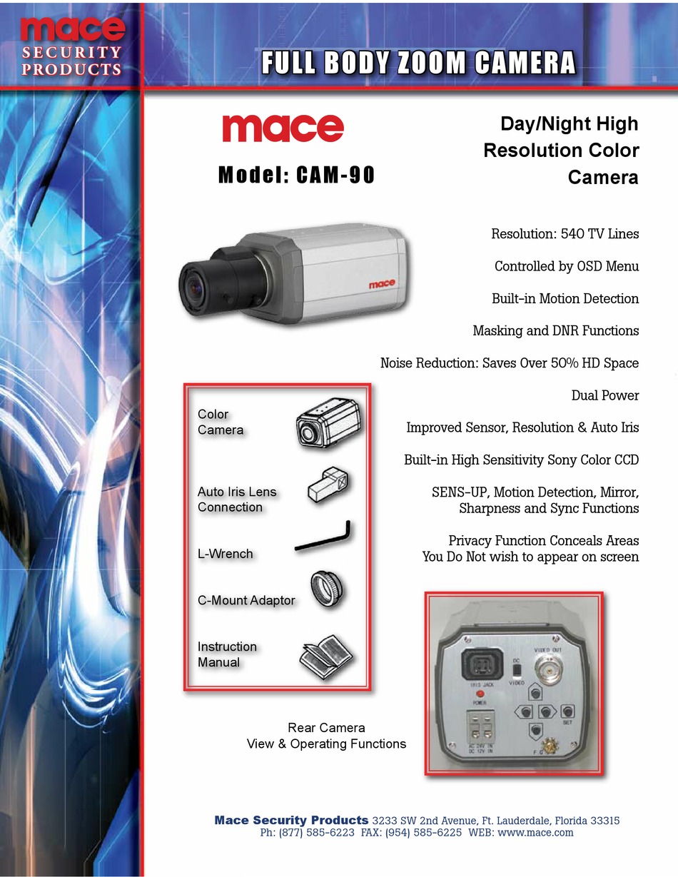 MACE CAM90 SPECIFICATION SHEET Pdf Download ManualsLib
