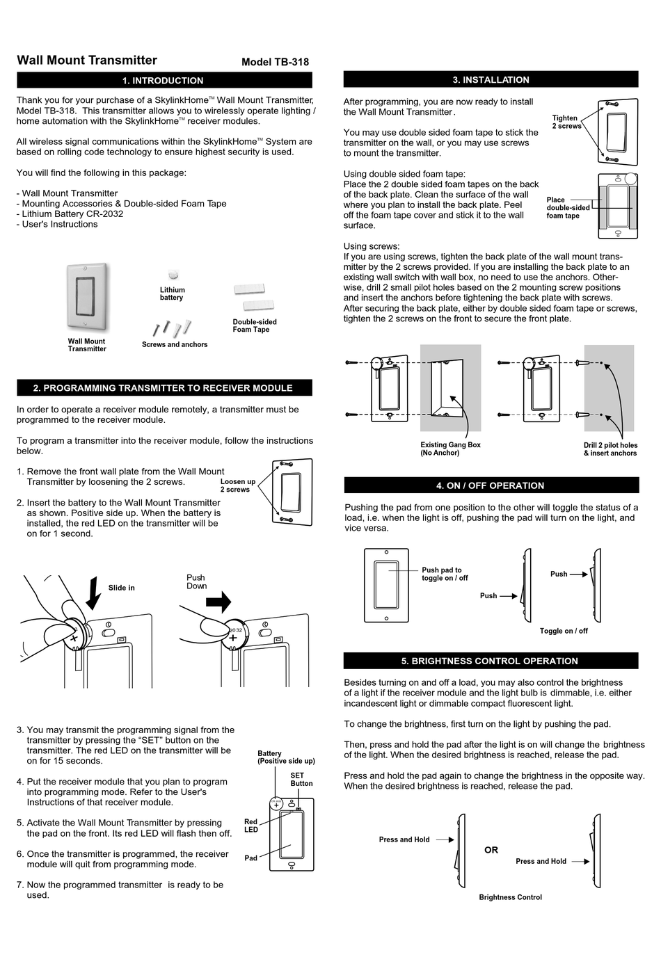 SKYLINK TB-318 USER MANUAL Pdf Download | ManualsLib