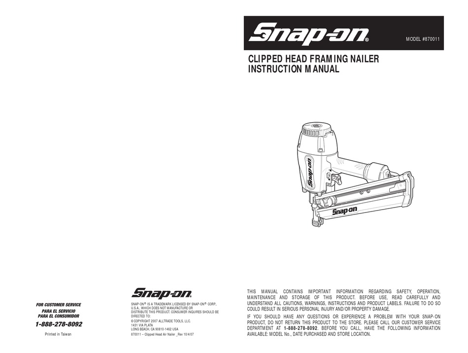 SNAPON 870011 INSTRUCTION MANUAL Pdf Download ManualsLib