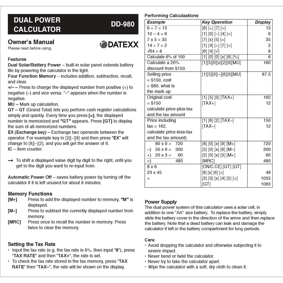 Datexx Dd 980 Owner S Manual Pdf Download Manualslib