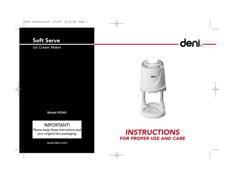 Deni Soft Serve Ice Cream Maker Model 5530