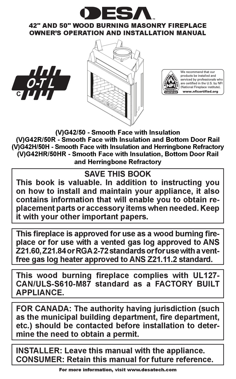 DESA G42 OWNERS MANUAL AND INSTALLATION MANUAL Pdf Download | ManualsLib