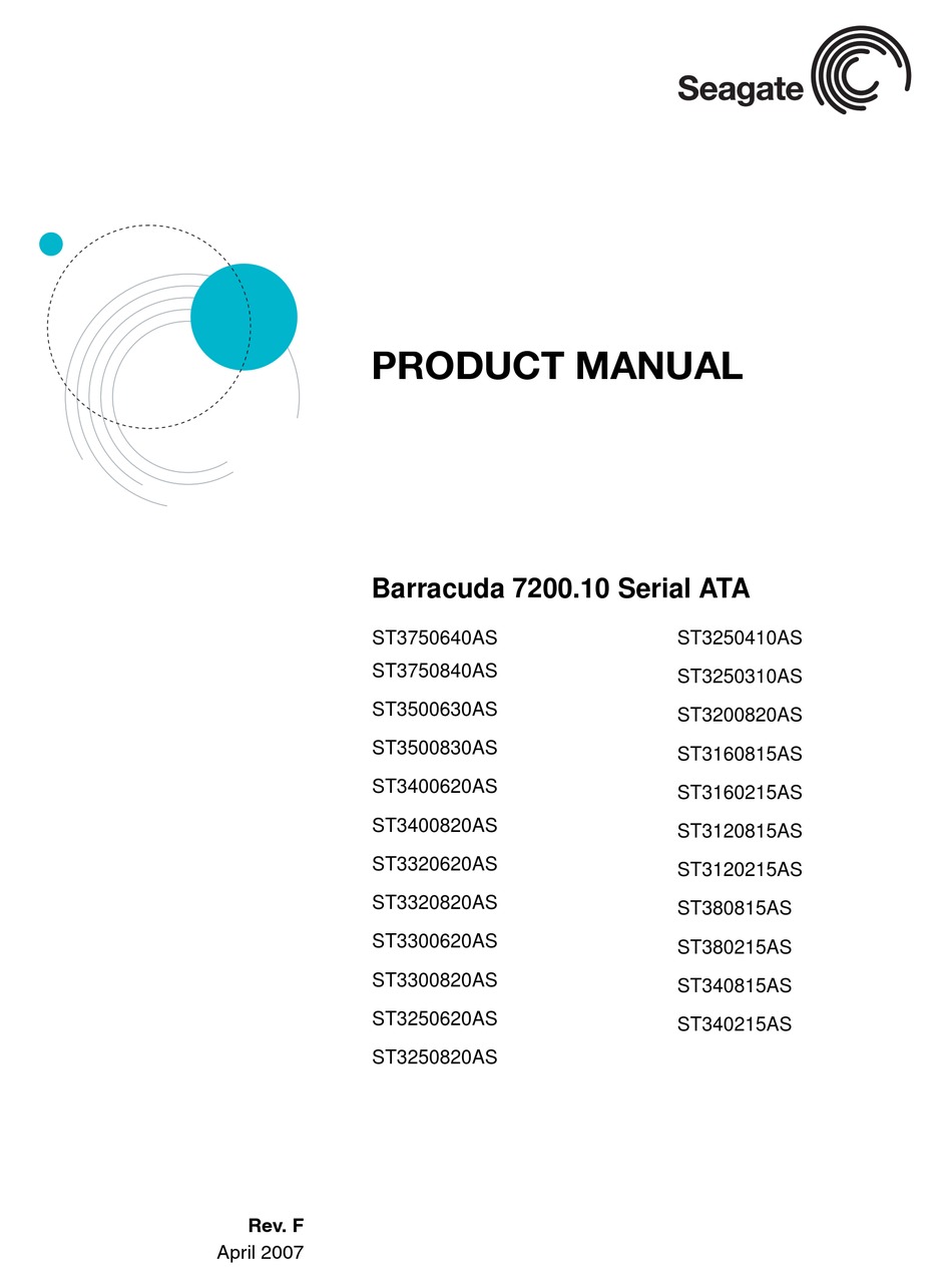 SEAGATE BARRACUDA 7200.10 ST3250820AS PRODUCT MANUAL Pdf Download