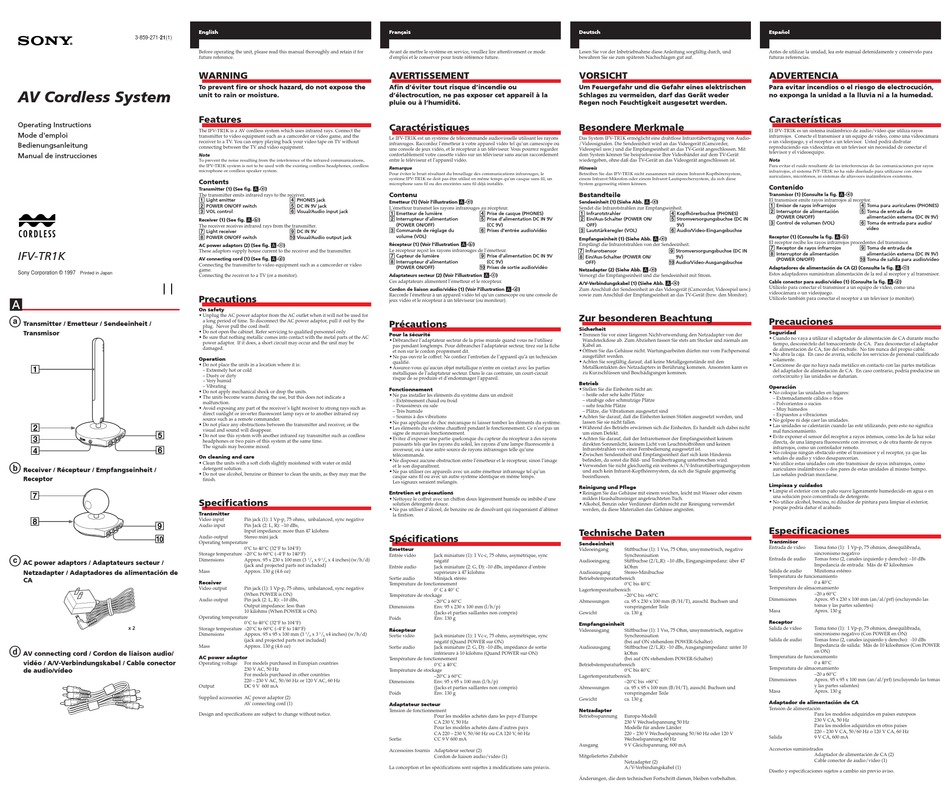 SONY SB-V40 - AV SELECTOR - DARK OPERATING INSTRUCTIONS Pdf