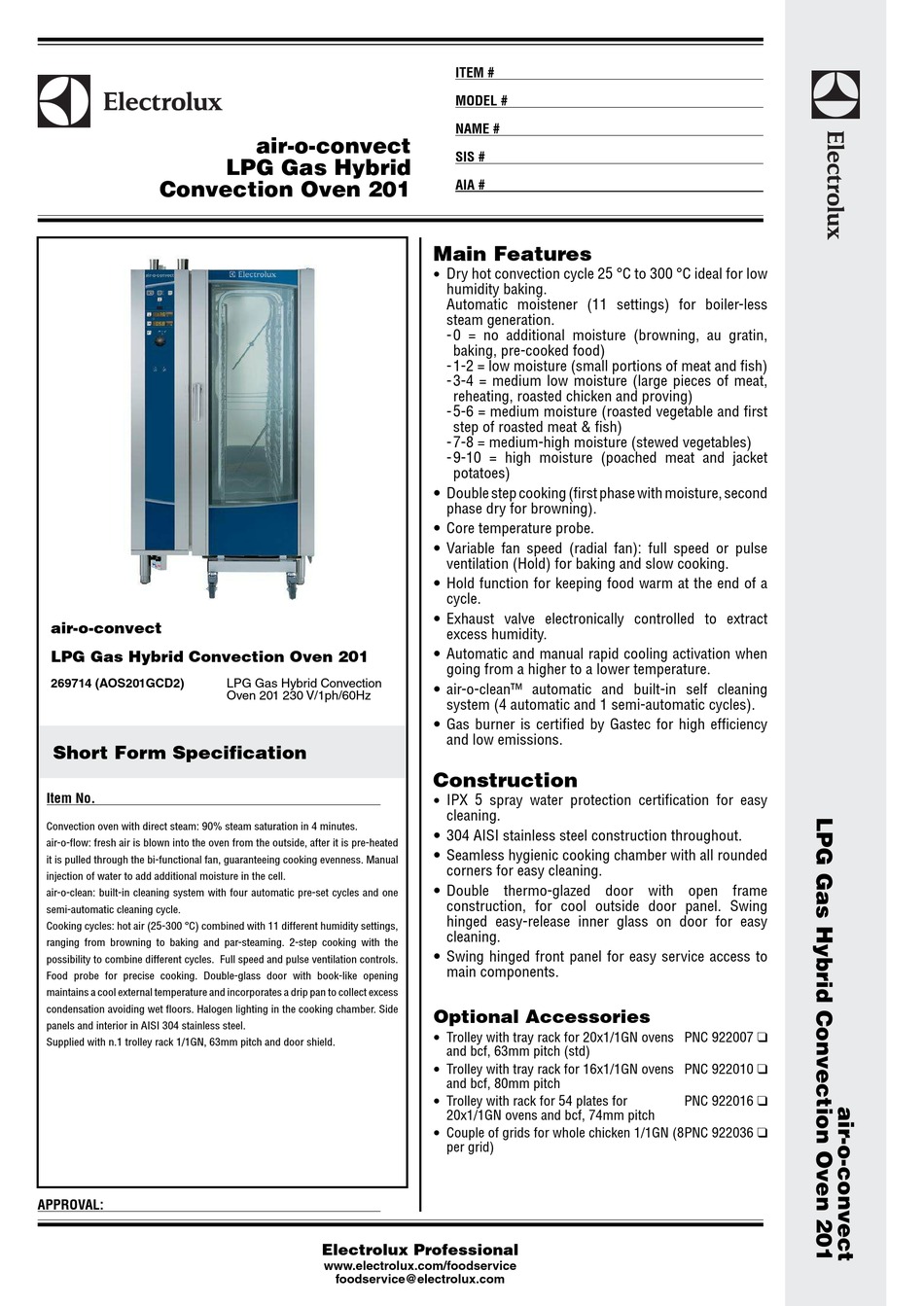 ELECTROLUX AIROCONVECT LPG GAS HYBRID CONVECTION OVEN 201 MANUAL Pdf