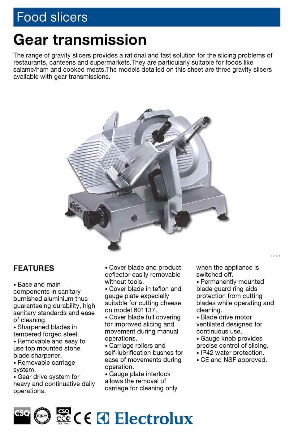 Food slicers 350 mm Gravity Slicer, gear transmission (601135)