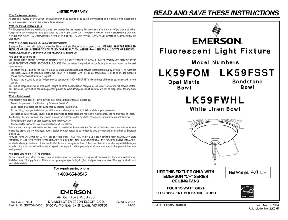 EMERSON LK59FOM INSTRUCTIONS Pdf Download | ManualsLib