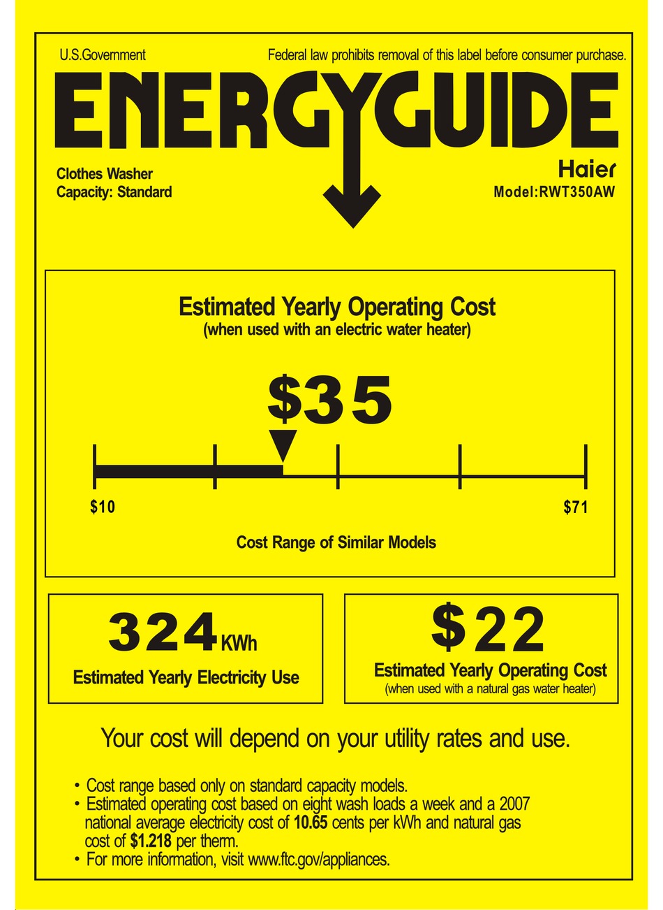 HAIER RWT350AW - AGITATOR ENCORE WASHER ENERGY MANUAL Pdf Download ...