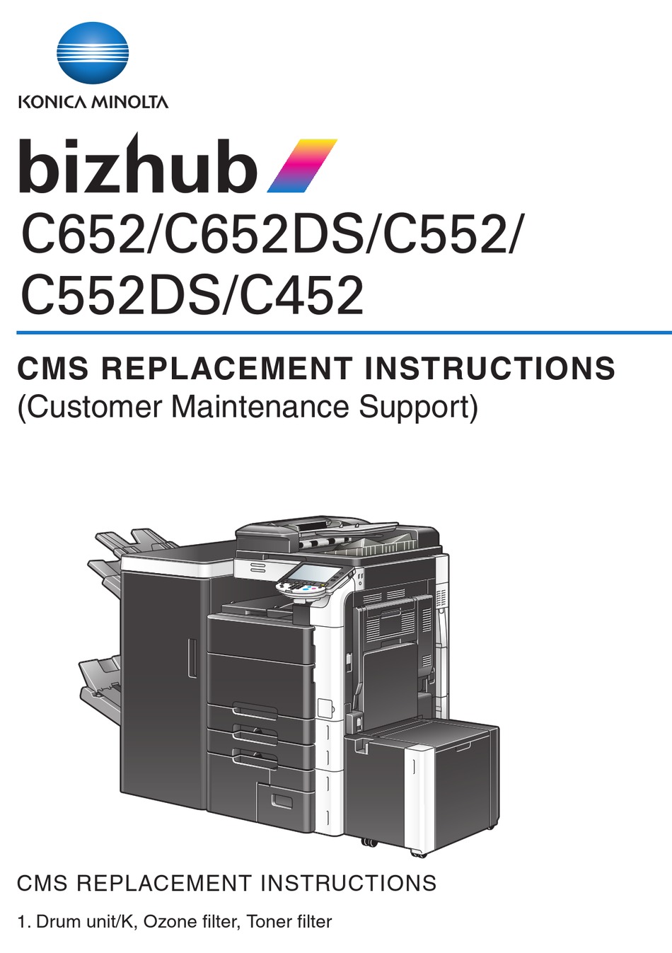 Konica Minolta Bizhub C452 Replacement Instructions Manual Pdf Download Manualslib