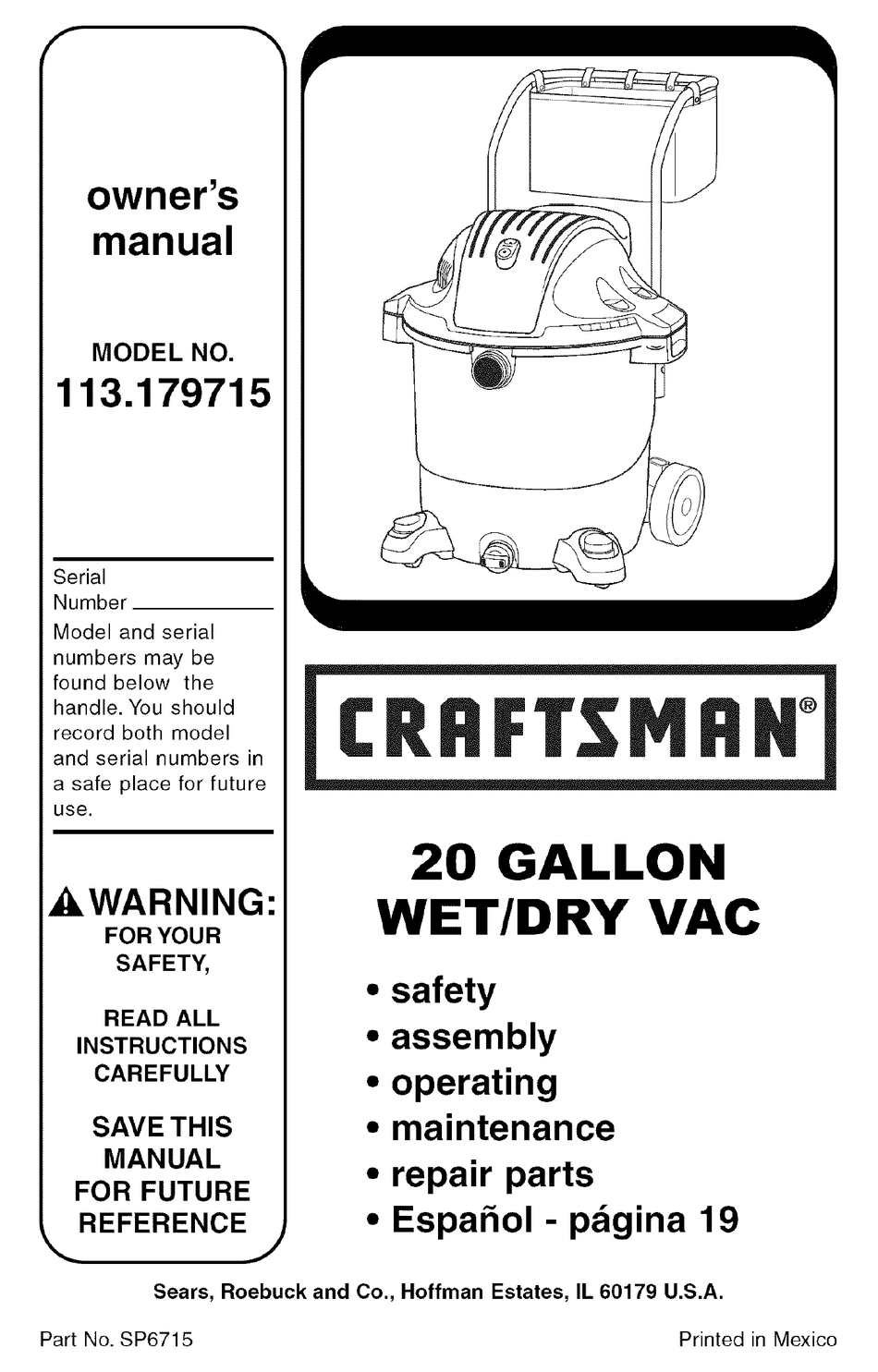 CRAFTSMAN 113.179715 OWNER'S MANUAL Pdf Download | ManualsLib