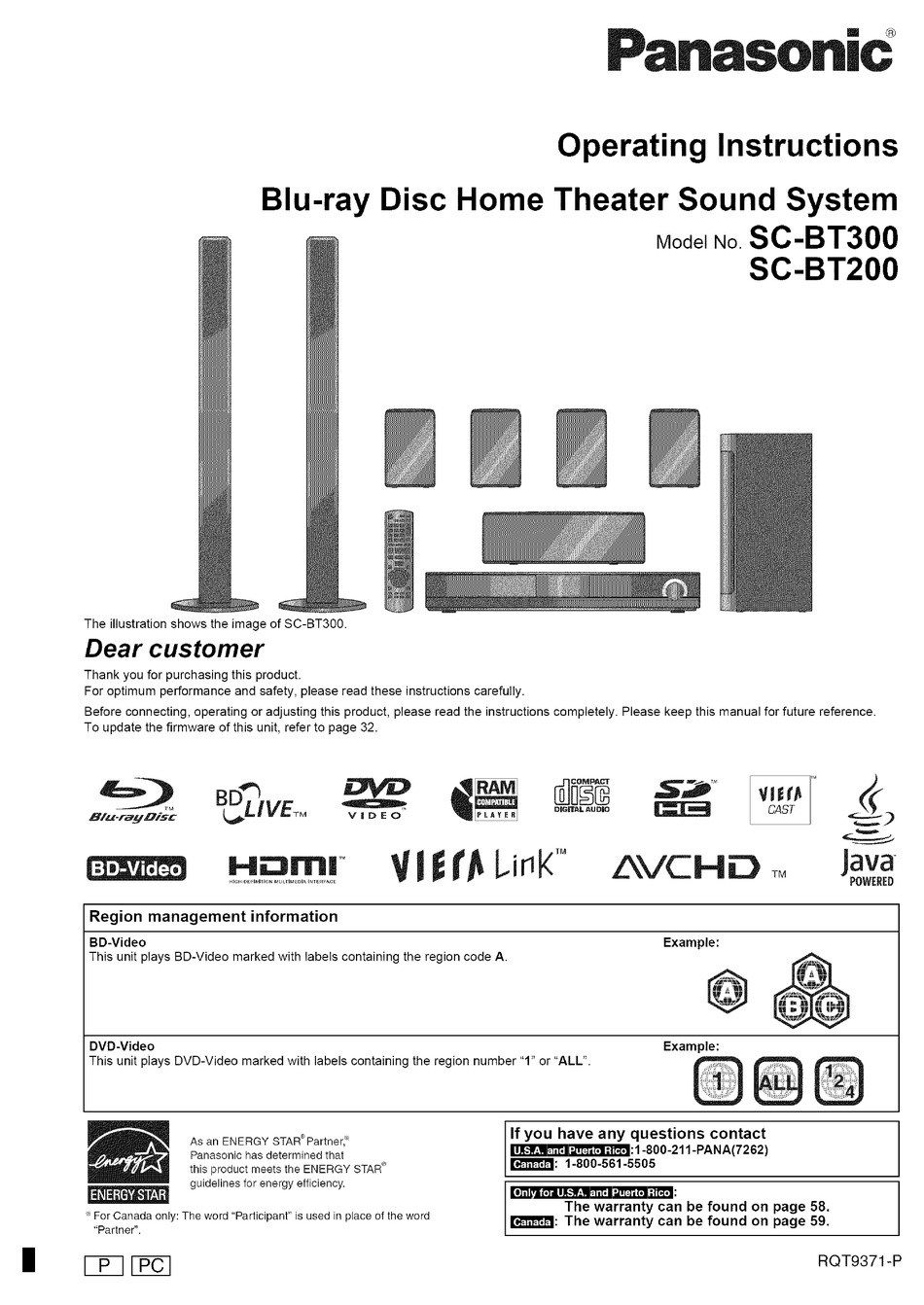 Panasonic Sc Bt300 Operating Instructions Manual Pdf Download Manualslib