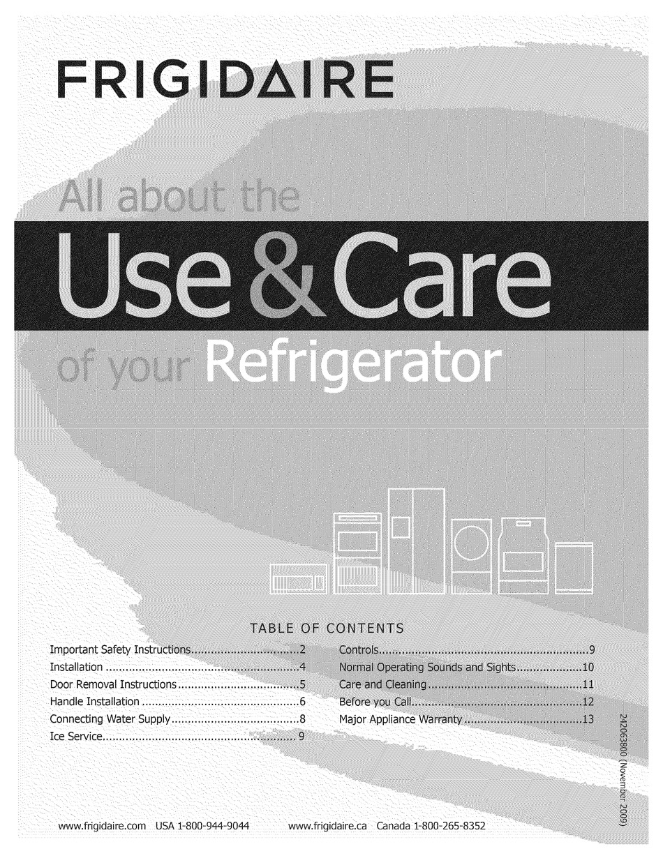 Frigidaire Side By Side Refrigerator Manual