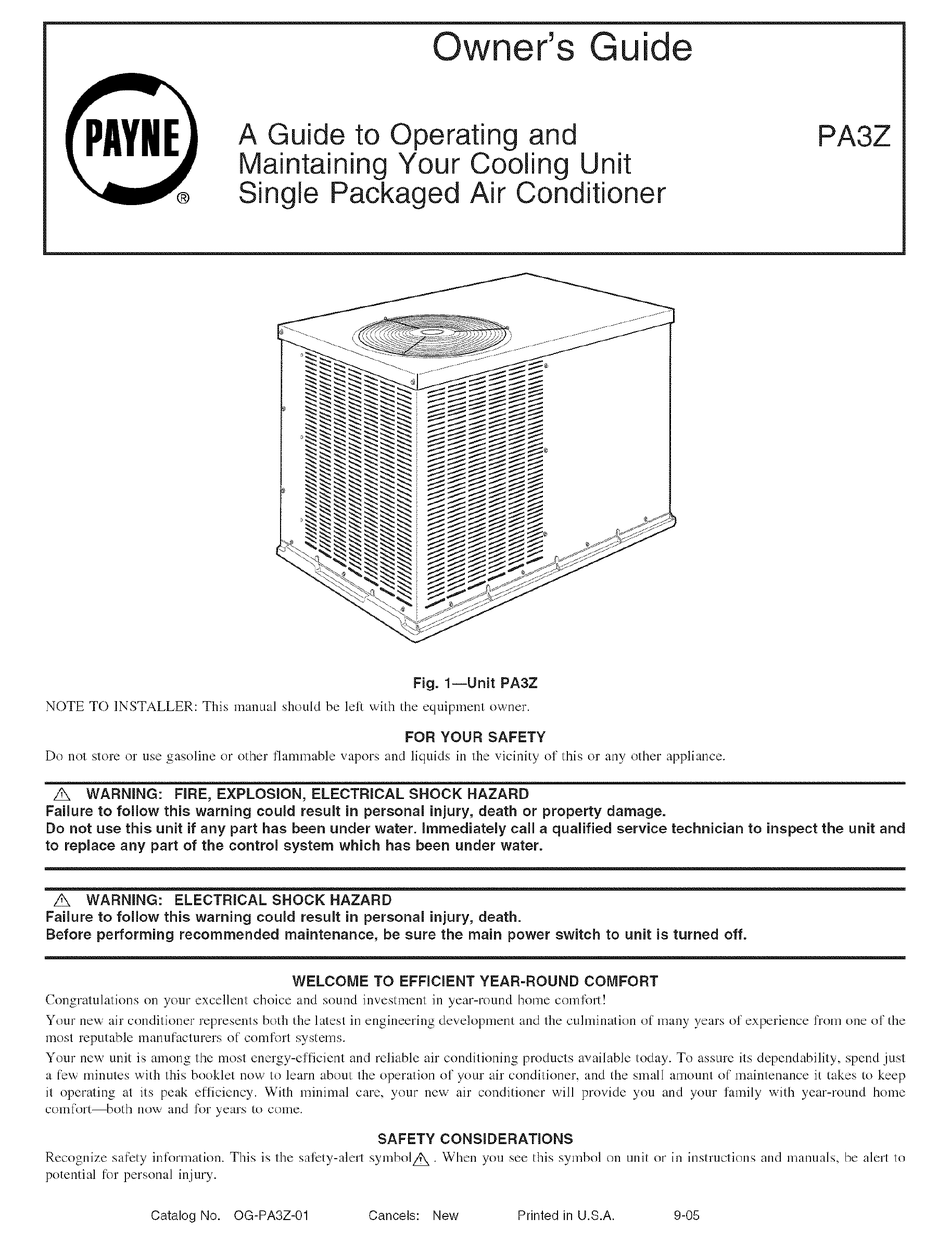 PAYNE PA3Z OWNER'S MANUAL Pdf Download | ManualsLib