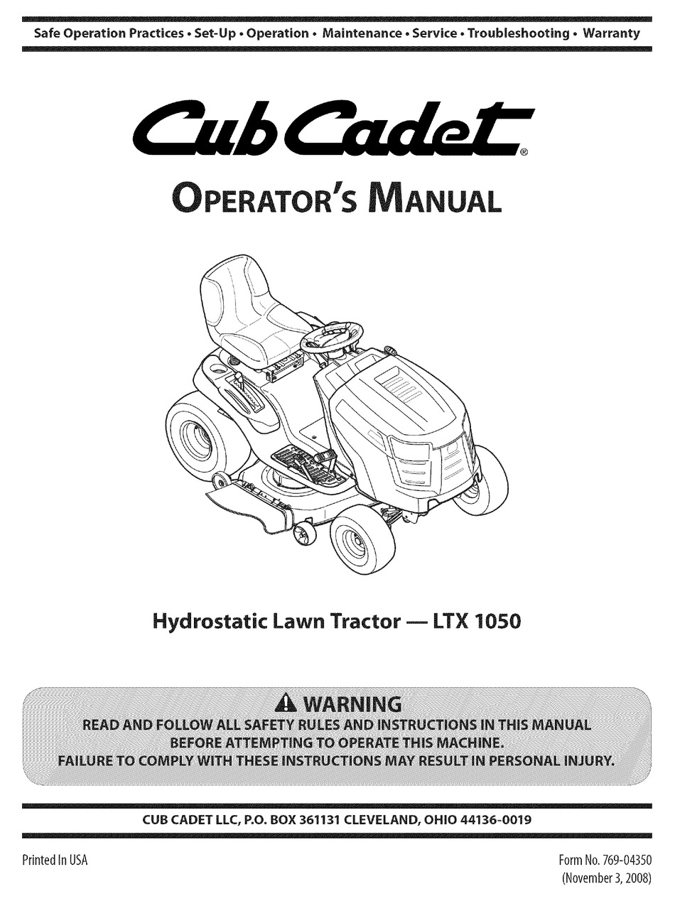 CUB CADET LTX 1050 OPERATOR'S MANUAL Pdf Download | ManualsLib