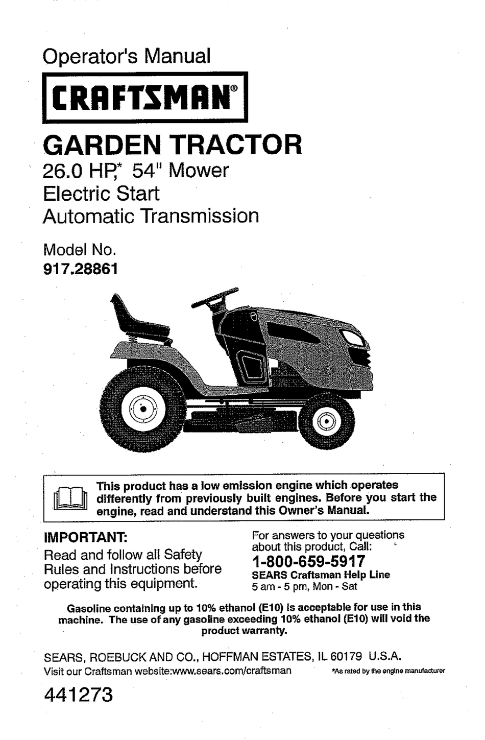 CRAFTSMAN 917.28861 OPERATOR