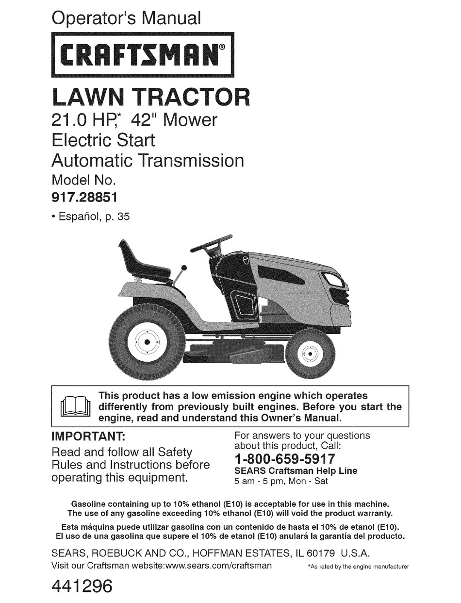 CRAFTSMAN 917.28851 OPERATOR