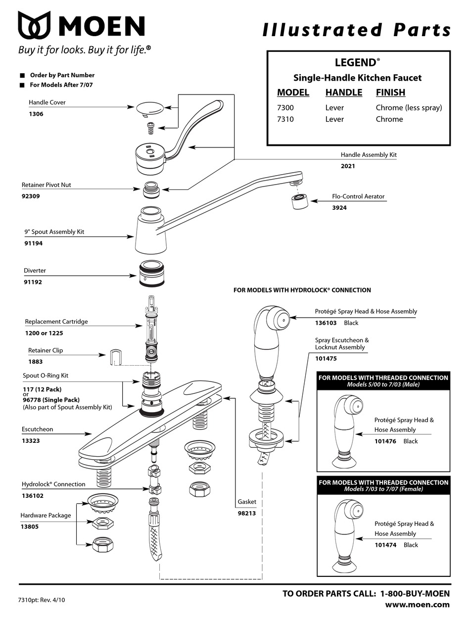 Moen Legend 7300 Illustrated Parts List Pdf Download Manualslib