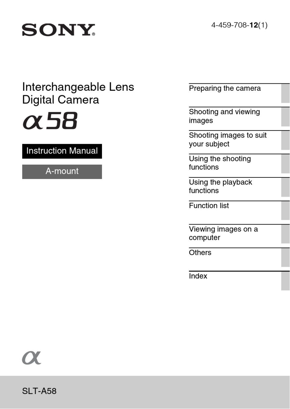 Sony A Slt A58 Instruction Manual Pdf Download Manualslib