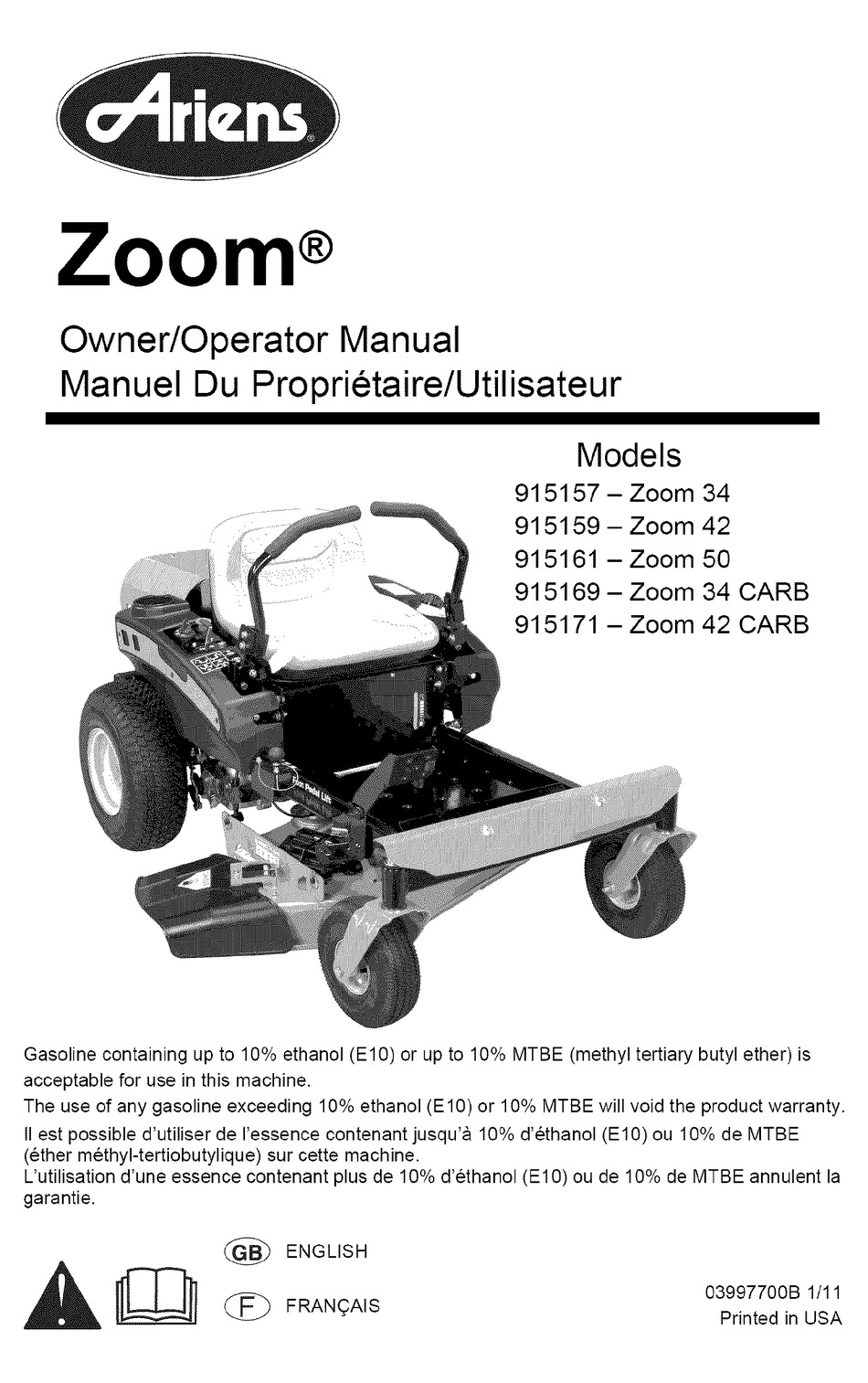 ARIENS 915157ZOOM 34 OWNER