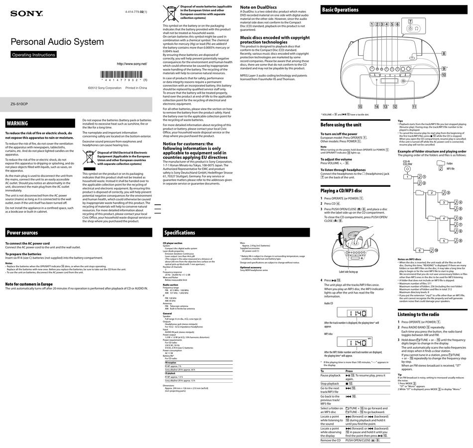 Sony Zs S10cp Instruction Operation Manual Pdf Download Manualslib