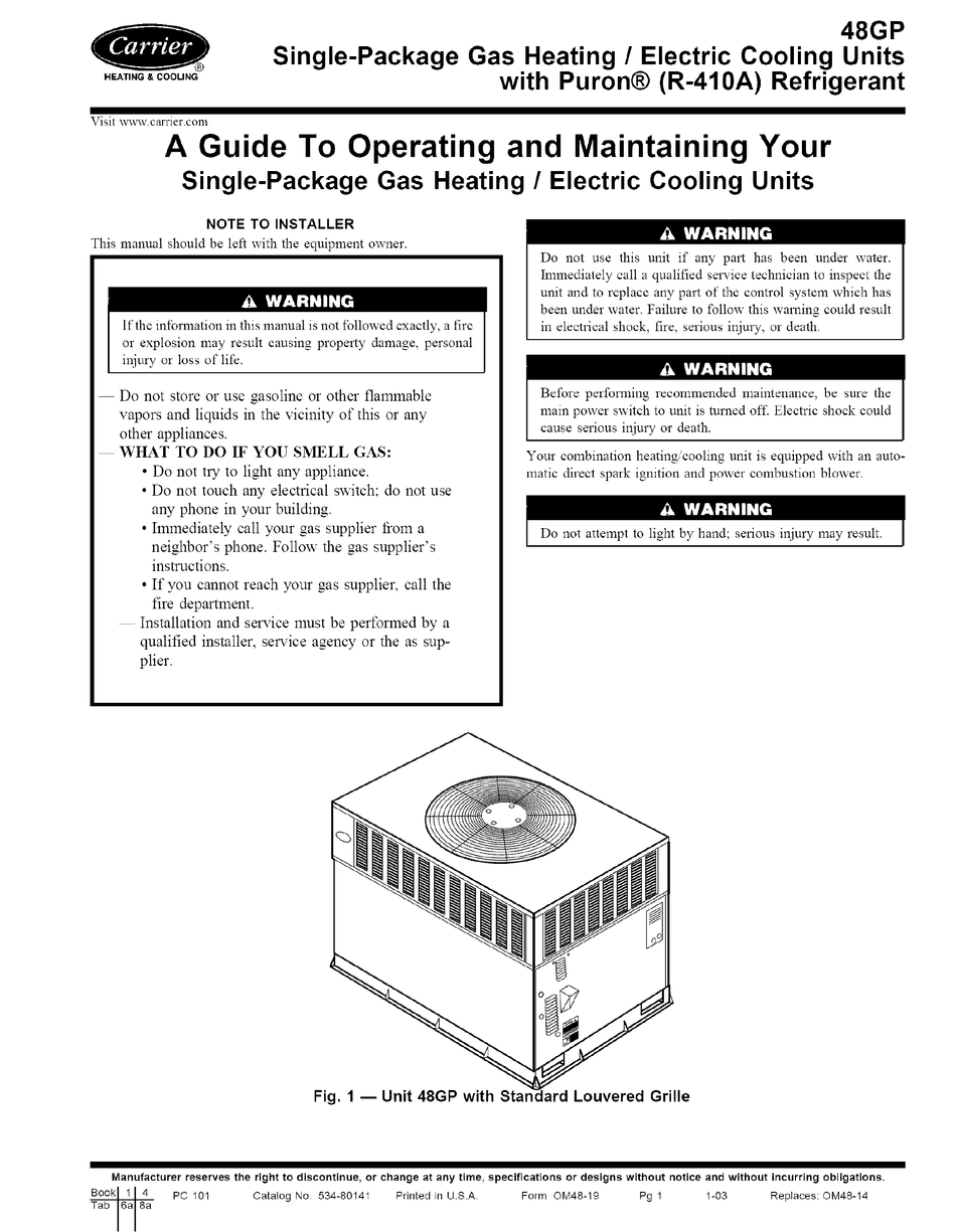 CARRIER 48GP GUIDE OPERATING AND MAINTAINING MANUAL Pdf Download