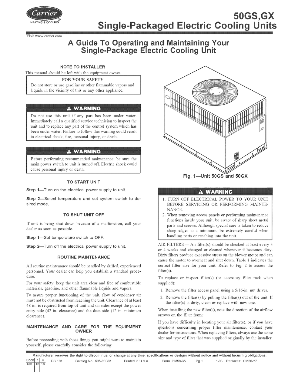 CARRIER 50GS018 GUIDE MANUAL Pdf Download ManualsLib