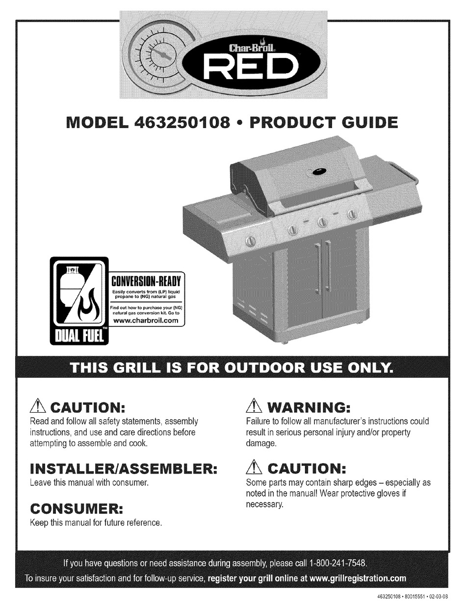 CHAR BROIL 463250108 PRODUCT MANUAL Pdf Download ManualsLib