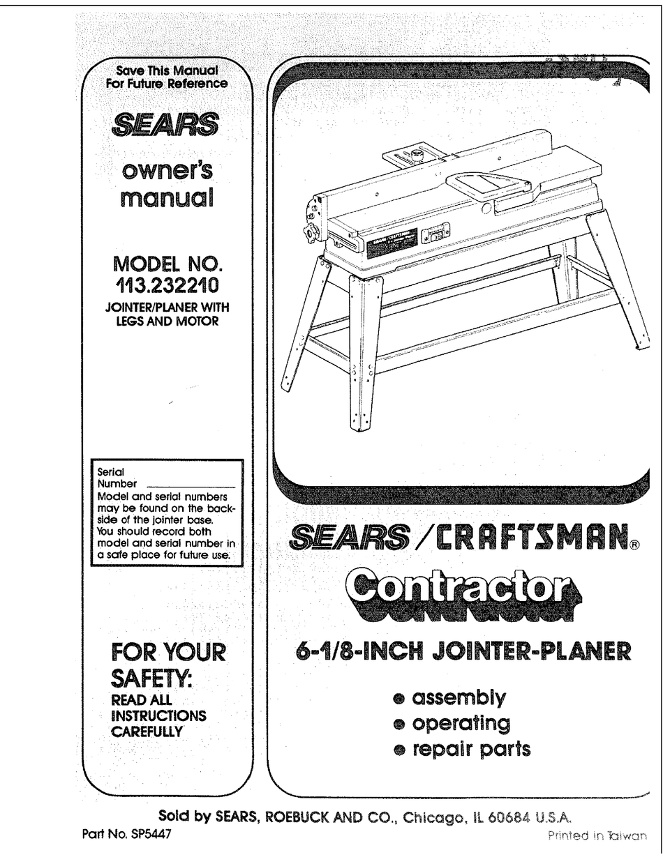 Craftsman 113.206932 113.206891 Jointer-Planer Owners Instruction Manual 