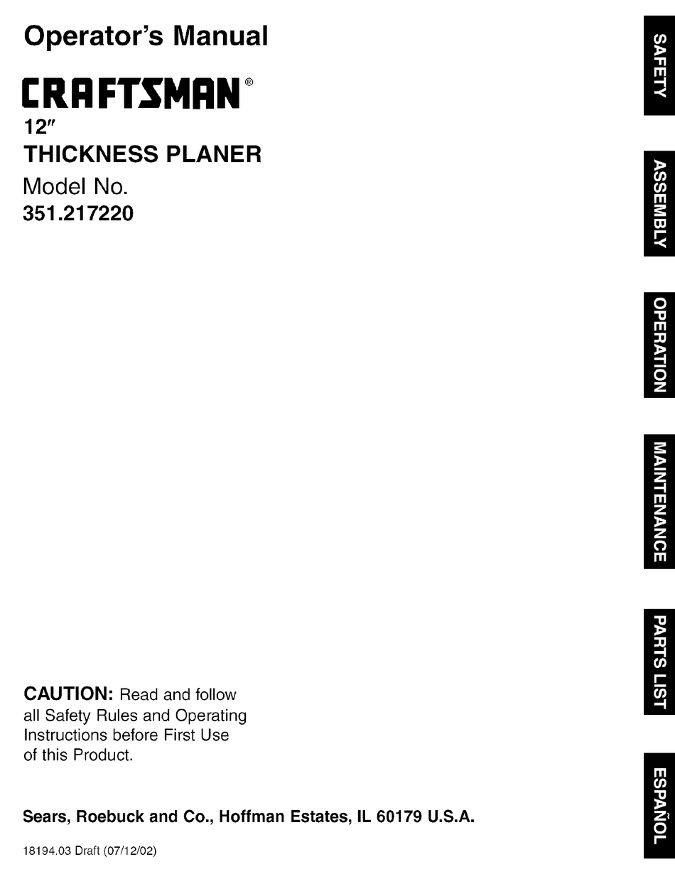 CRAFTSMAN 351.217220 OPERATOR'S MANUAL Pdf Download | ManualsLib