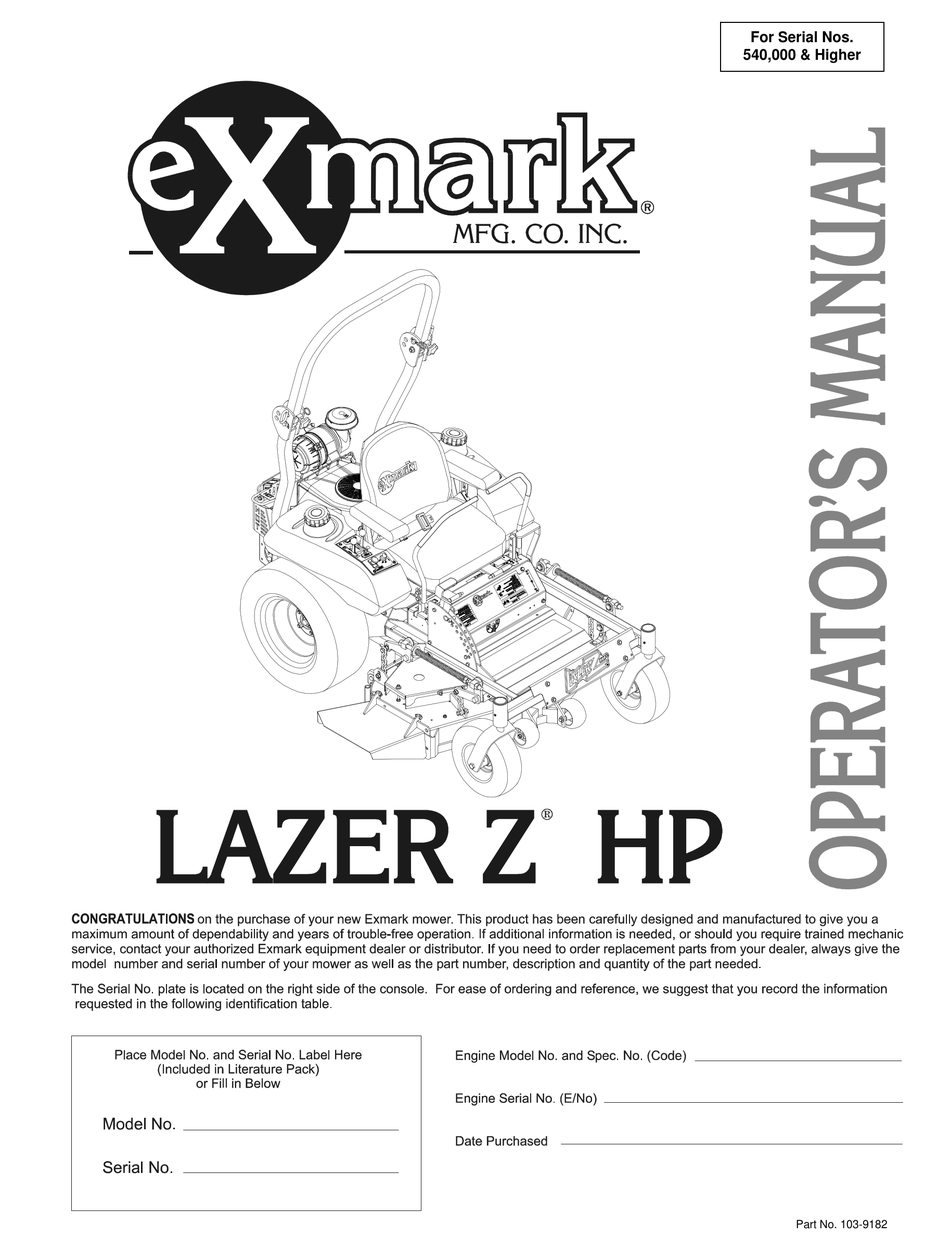 EXMARK LAZER Z HP OPERATOR'S MANUAL Pdf Download ManualsLib