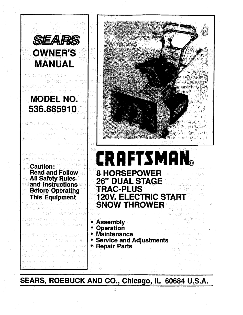 Craftsman 536 885910 Owner S Manual Pdf Download Manualslib