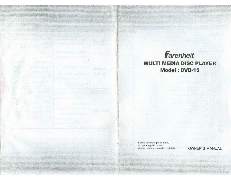 FARENHEIT DVD-15 OWNER'S MANUAL Pdf Download | ManualsLib